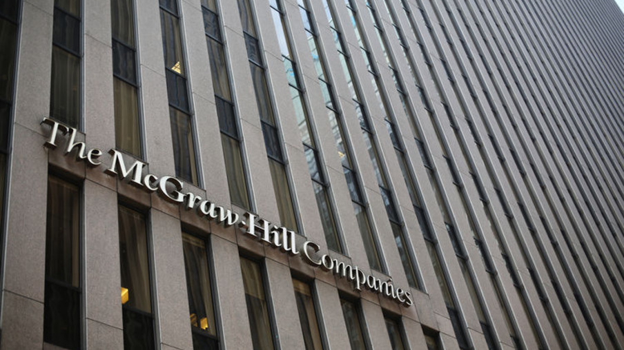 A McGraw Hill Inc. logo is displayed at the company headquarters in New York, U.S., on Friday, May 24, 2013. Royal Dutch Shell Plc, BP Plc, Statoil ASA and Platts, the oil-price data collector owned by McGraw Hill Financial Inc., said theyre being investigated after the European Commission conducted raids in three countries to ferret out evidence of collusion. Photographer: Victor J. Blue/Bloomberg